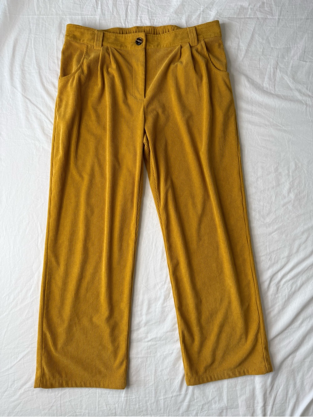 Halara Mustard Yellow Corduroy Wide Leg Pants XL Mid Rise Pleated Stretch Casual - Picture 2 of 12